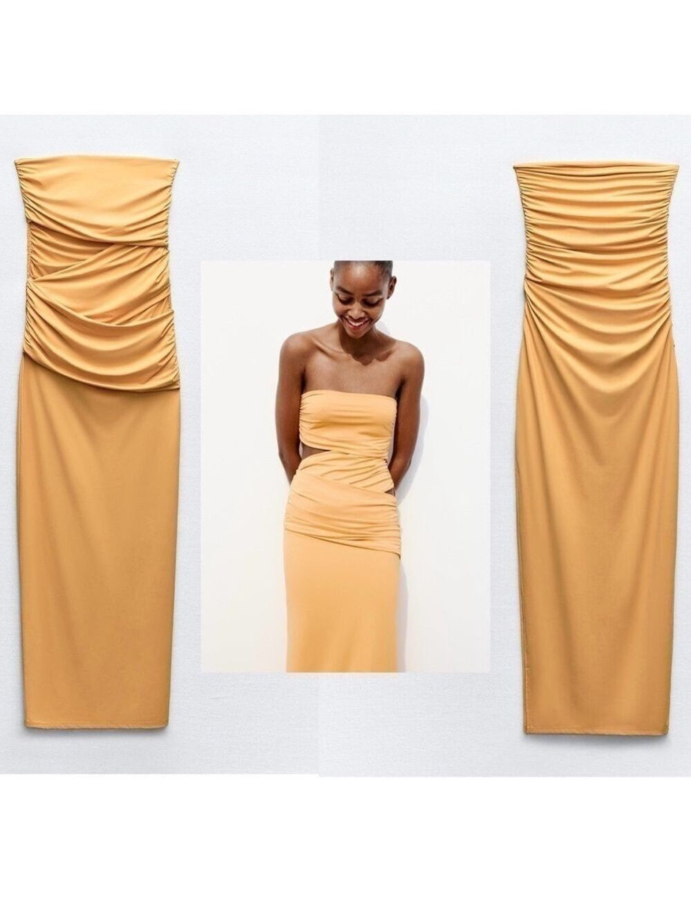 Zara orange strapless Cut-Out bodycon bandeau tube midi dress Limited Edition
